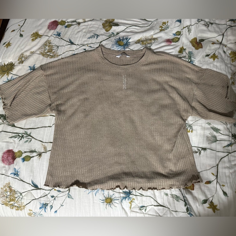 Tan Oversized Short Sleeve Waffle Knit Pajama Top